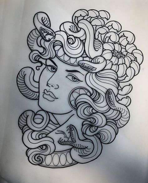 Medusa Tattoo Stencil, Chest Tattoo Stencils, Valkyrie Tattoo, Neo Tattoo, Medusa Tattoo Design, Tattoo Outline Drawing, Goddess Tattoo, Drawing Stencils, Medusa Tattoo