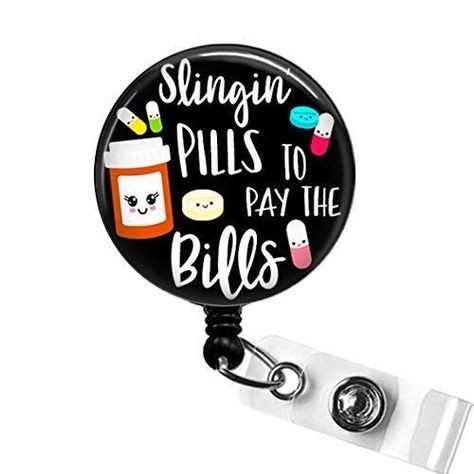 Badge Reel Ideas, Funny Pharmacy, Funny Badge Reel, Pharmacy Tech, Reel Ideas, Id Badge Reels, Nursing Graduation, Document Holder, Retractable Badge Reel