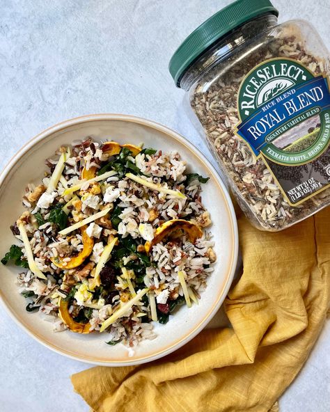 Want to know the secret to a satisfying salad? @clarelangan’s secret ingredient is adding a hearty whole grain, like RiceSelect® Royal Blend® Rice. Looking to include a savory side to add to your thanksgiving table this weekend? Head to her website for the full recipe - link in her bio! Royal Blend Rice Recipes, Recipes With Long Grain Rice, Rice Select Royal Blend Recipes, Rice Cream Recipe, Uncle Bens Long Grain Wild Rice Recipes, Long Grain White Rice, Marinated Kale, Orzo Soup Recipes, Fresh Herb Recipes