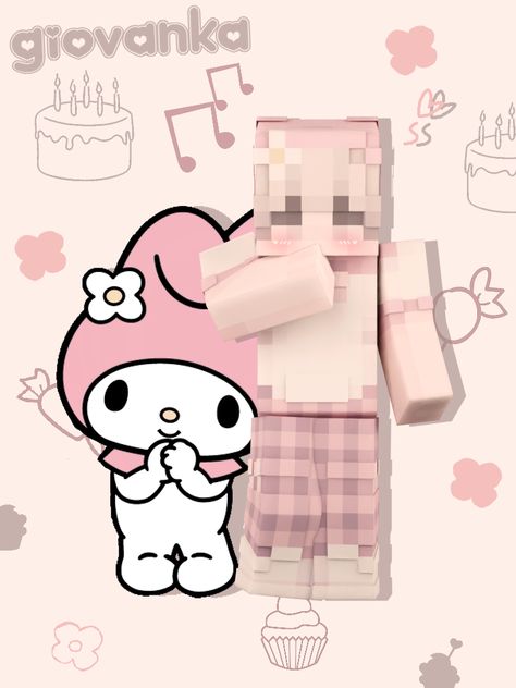 a kawaii 'sanrio my melody' minecraft skin with plaid pink pants by giovanka! <3 #Giovanka #Blonde #BrownEyes, #Pink #White #Pants #ShortSleeve #MyMelody #MinecraftSkin #Daisy #Sanrio #Kawaii #UwU Minecraft Skins Kawaii, Skin Mine, Minecraft Skins Aesthetic, Pink Sanrio, Mc Skins, Skin Aesthetics, Cute Minecraft Houses, Kawaii Sanrio, Pink Skin