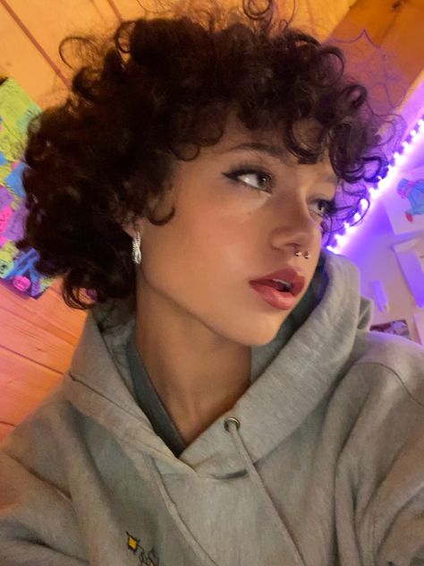 Short Curly Hair Pigtails, Short Short Curly Haircuts, Curly Short Hair Layers, Girl With Mullet, Women’s Short Curly Hair, Short Curly Hair On Round Faces, Katrisha Rose, Curly Buzz Cut Women, 3a Short Hair