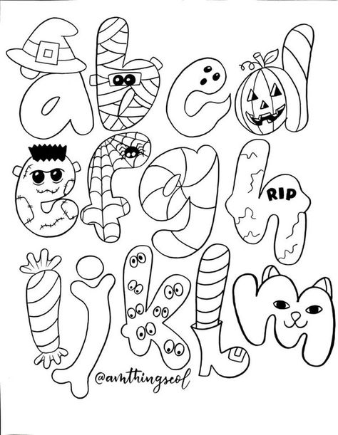 Letras Halloween, Disney Coloring Pages Printables, Halloween Fonts Alphabet, Bullet Journal Hand Lettering, Elementary Drawing, Lettering Styles Alphabet, Easy Art For Kids, Halloween Letters, Halloween Fonts