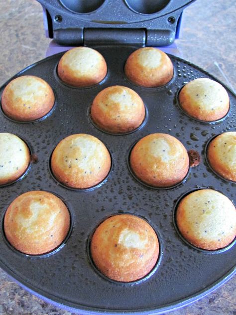 Savory Cake Pop Maker Recipes, Donut Hole Pops, Donut Hole Cake Pops, Donut Holes Recipe Cake Pop Maker, Lemon Poppy Seed Mini Bundt Cake, Cake Pop Maker Recipes Babycakes, Babycakes Cake Pop Maker, Donut Batter, Cake Pop Maker