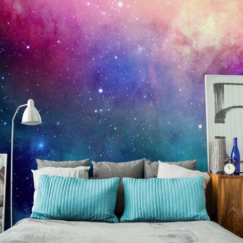 Water Color Galaxy Wall Mural Galaxy Bedroom, Galaxy Room, Bedroom Wall Decor Ideas, Diy Galaxy, Bedroom Murals, Small Room Design, Wall Decor Ideas, Bedroom Wall Decor, Bedroom Paint