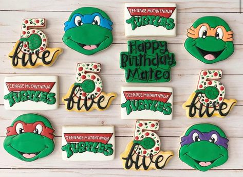 Teenage Mutant Ninja Turtles Decorated Cookies, Ninja Turtle Birthday Cookies, Ninja Turtle Cookie Cake, Turtles Cookies, Nina Turtles, Teenage Mutant Ninja Turtle Cookies, Tmnt Cookies, Ninja Turtle Cookies, Ninja Turtle Birthday Cake