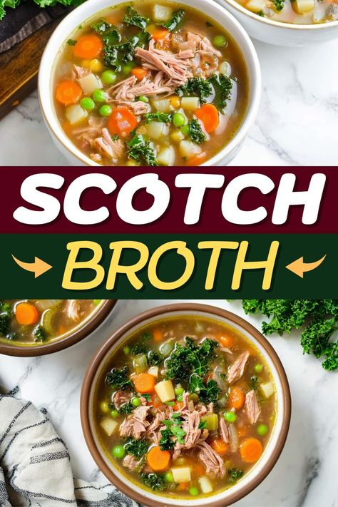 This traditional Scotch broth soup is full of tender lamb, vegetables, barley, cabbage, and peas in a savory broth. It's guaranteed to warm you up! Scotch Broth Soup Recipes, Cabbage And Peas, Scotch Broth Soup, Lamb Broth, Lamb Soup, Scotch Broth, Broth Soup, Scottish Recipes, Christmas Meal