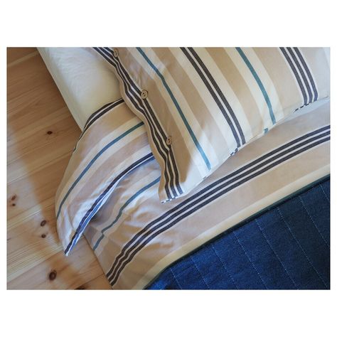 SMALSTÄKRA Duvet cover and pillowcase(s), beige/blue/stripe, Twin - IKEA Ikea Interior, Single Size Bed, Large Beds, Bedroom Remodel, Ikea Family, Duvet Covers Twin, Beds For Sale, Twin Duvet, Remodel Bedroom