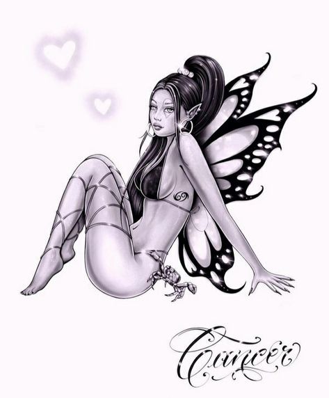 Gothic Fairy Tattoo, Small Fairy Tattoos, Tattoo Art Drawings Sketches, Tattoos Family, Fairy Tattoos, Pet Tattoos, Henne Tattoo, Tattoo Machine Tattoo, Fairy Tattoo Designs