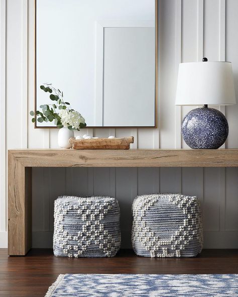 Arhaus on Instagram: “Warm woods and coastal blues are a tranquil way to kick off the New Year. 🌊” Small Console Table, Iron Console Table, Arhaus Furniture, Console And Sofa Tables, Wood Console Table, Wood Console, Marbella, Rug Styles, Furniture Making