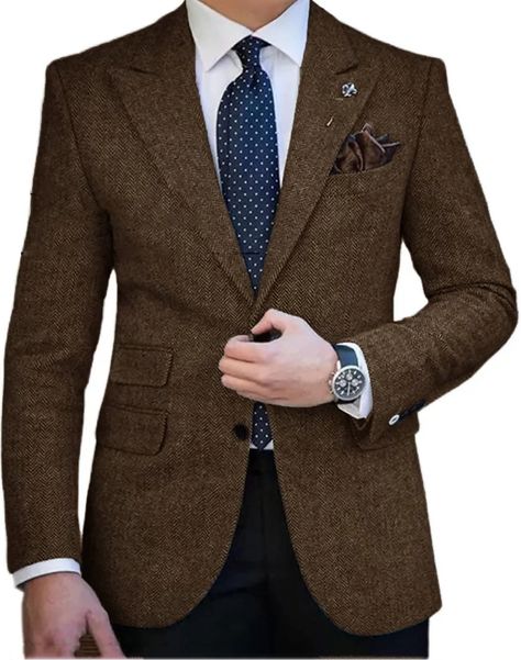 Men's Retro Vintage Tweed Blazer Herringbone Blazer Regular Plus Size Single Breasted Two-buttons Black Champagne Red Royal Blue 2024 2024 - $59.99 Men’s Tweed Suit, Retro Suits Men, Brown Blazer Men, Tweed Blazer Men, Men Suit Outfit, Tweed Blazer Outfit, Terno Slim Fit, Giacca In Tweed, Outfit Elegante