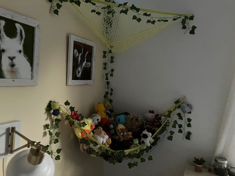 Stuffed Animals Hanging From Ceiling, Dorm Room Stuffed Animals, Stuffed Animal Storage For Adults, Crochet Stuff Animal Hammock, Hammock Stuffed Animal Storage, Ceiling Net For Stuffed Animals, Stuff Animal Net, Stuffed Animal Net Hammocks, Plushie Storage Aesthetic