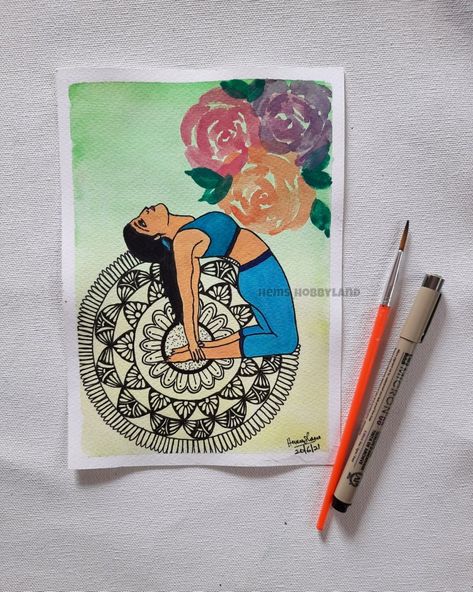 Yoga day mandala. Yoga day art. Yoga day Sketch. Yoga day painting.  Yoga day simple art. Yoga Day Sketch, Yoga Day Painting, Yoga Day Drawing, Yoga Art Painting, Yoga Painting, Yoga Drawing, Yoga Coffee, Day Painting, Page Borders Design