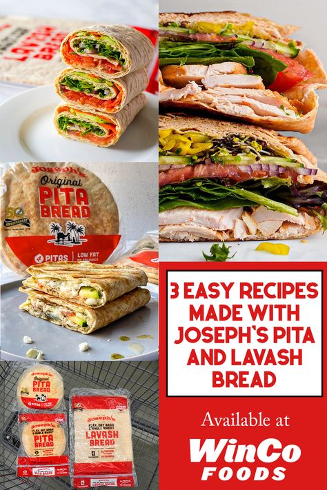 Looking for an alternative to sandwich bread? Check out pita & Lavash breads from Joseph's Bakery in your local WinCo Deli Department! These three easy recipes - Za'atar Grilled Cheese, Veggie Roll-Up and Flax Pita with Turkey Breast will switch up your lunch routine! *Lavash Bread not available at all WinCo locations. Lavash Bread Ideas, Lavash Recipes, Veggie Roll Ups, Church Recipes, Lavash Bread, Winco Foods, 1200 Calorie, Biscuit Recipes, Za Atar