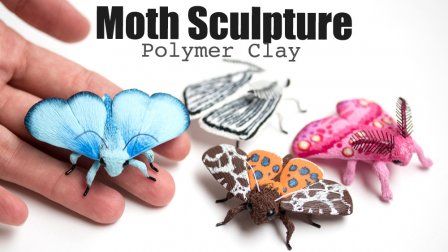 Polymer Clay Moth Sculpture, How To Sculpt Tutorial, a class by Stephanie Kilgast Stephanie Kilgast, Moths And Butterflies, Sculpting Tutorials, Organic Sculpture, Polymer Clay Sculptures, Polymer Clay Animals, Clay Figurine, Clay Animals, Clay Figures