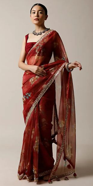 Red Sarees, Sarees For Girls, Saree Floral, Kalki Fashion, Fancy Sarees Party Wear, Modern Saree, Indian Fashion Saree, Saree Designs Party Wear, Indian Dresses Traditional