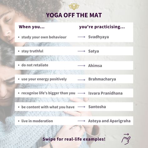 On our Continuing Education Membership, we’ve been looking into how yogic philosophies and values apply to life as a whole. And it’s much simpler to practise off the mat than you might imagine! It’s all about how you react to what life brings you. Do you react to life’s challenges in a yogic way? How? How often do you consciously practise yoga off the mat like this? Listen to our podcast episode about practising yoga off the mat to learn more about this topic. Yoga Philosophy Learning, Yogic Philosophy, Yoga Wisdom, Yoga Words, Guided Meditation Scripts, Yoga Teacher Resources, Holistic Therapy, Yoga Teaching, Teach Yoga