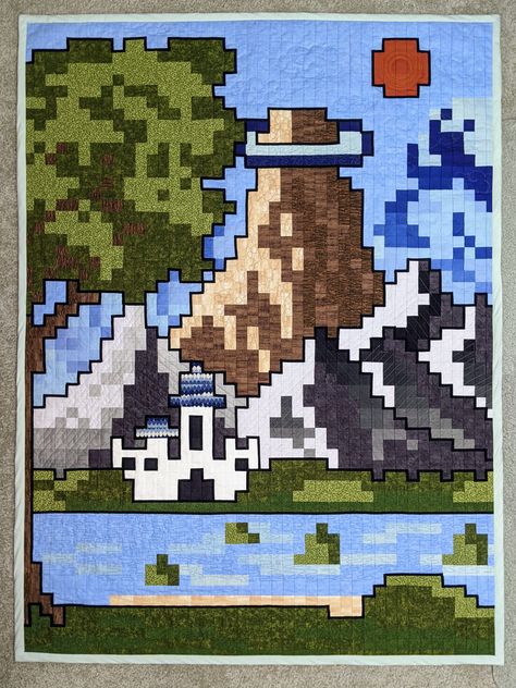 2023 - Hyrule-inspired quilt (Zelda) - with 8-bit look Zelda Quilt, 8 Bit, Cool Patterns, Sewing Projects, Hobbies, Quilting, Cross Stitch, Zelda, Sewing