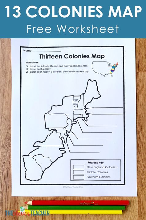 Let your students get creative with this FREE 13 Colonies map worksheet! This freebie makes a fun addition to any 13 Colonies history projects, activities, or lessons! This worksheet was created with 5th grade through middle school education in mind. Enjoy! #5thGrade #MiddleSchool #Interactive Social Studies Worksheets Middle School, 13 Colonies Activities Free Printable, Homeschool 5th Grade, 3rd Grade History, 13 Colonies Activities, 13 Colonies Map, Middle Colonies, Teaching Us History, Thirteen Colonies