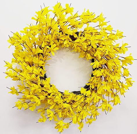 Amazon.com: Yellow Forsythia Door Wreath Huashen 24 Inch Winter Spring Front Door Wreath Blossom Cluster Flower Farmhouse Wreath on Grapevine for Festival Celebration Front Door Wall Window Decoration Home Decor : Home & Kitchen Farmhouse Front Door Decor, Forsythia Wreath, Yellow Front Doors, Wreath Stand, Yellow Wreath, Spring Front Door Wreaths, Autumn Wreaths For Front Door, Summer Front Door Wreath, Lavender Wreath