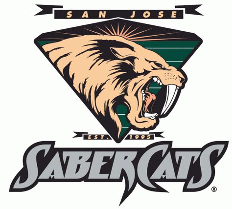 San Jose SaberCats Primary Logo (1995) - Growling Sabertooth Tiger on a diamond with script Sabertooth Tiger, Arena Football, Sports Logo Inspiration, Football Team Logos, Sports Team Logos, Football Gif, Sports Logos, Team Work, Sports Uniforms