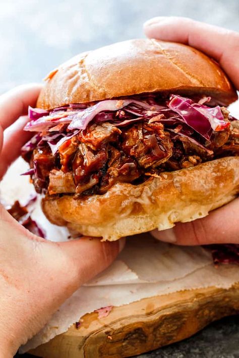 BEST BBQ Brisket Sandwiches (easy slow cooker) with customizable toppings Brisket Leftovers, Brisket Sandwich Recipe, Brisket Sandwiches, Beef Brisket Sandwich, Crowd Food, Brisket Burger, Bbq Beef Sandwiches, Sandwiches Recipes, Beef Brisket Recipes