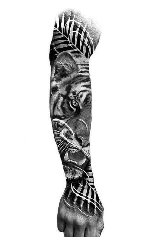 Full Sleeve Tattoos Animals, Jean Tattoo, Tattoo Lions, Inside Of Arm Tattoo, Tato Flash, Tiger Tattoo Sleeve, Full Tattoo, Tiger Tattoo Design, Full Sleeve Tattoo Design