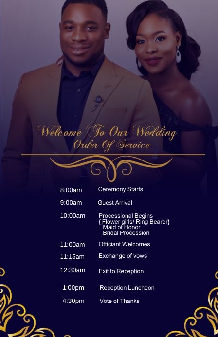 200+ customizable design templates for ‘church service’ Wedding Order Of Events Card, Wedding Posters Design, Wedding Programs Template Free Download, Event Program Design Templates, Wedding Poster Design Ideas, Wedding Programme Design, Program Design Ideas, Wedding Programs Ideas, Flyers Design Ideas