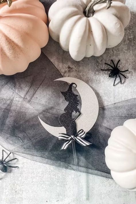 Pregnant Witch Silhouette, Witch Baby Shower Ideas, Halloween Baby Shower Centerpieces, Gothic Baby Shower Ideas, Black And Silver Cake, Crescent Moon Cake, Halloween Baby Shower Cake, Halloween Shower Ideas, A Baby Is Brewing Halloween