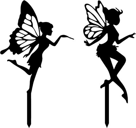 Amazon.com : Garden Stake Metal Outdoor Decoration - Fairy with Flower Garden Stakes Outdoor Garden Decor Fairy Art Lawn Garden Silhouette Black Fairy Silhouette Stake for Yards, Gardens Spring Decor - Set of 2 : Patio, Lawn & Garden Fairy Outline, Garden Silhouette, Garden Figures, Fairy Silhouette, Laser Cut Wood Crafts, Black Fairy, Outdoor Living Decor, Silhouette Stencil, Outdoor Garden Decor