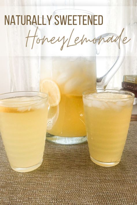 Lemonade you don't have to worry about having too much of! This naturally sweetened honey lemonade is a pure and refreshing summer drink. #naturallysweet #processedsugarfree #honey #lemonade #cookingfromscratch #summer #lemons Healthy Homemade Lemonade, Homemade Lemonade With Honey, Honey Lemonade Recipe, Lemonade Recipe With Honey, Healthy Lemonade Recipe, Lemonade With Honey, Honey Drinks, Home Made Lemonade, Lemonade Healthy