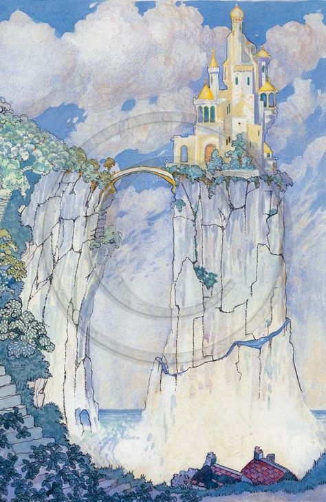 Fairy Tale Castle Illustration, Fairy Tale Illustrations Vintage, Fairytale Castle Illustration, Castle Illustration Fairytale, Storybook Castle, Castle Mural, Castle Neuschwanstein, Moon Illustrations, Fairy Tale Castle