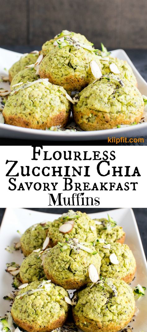 Flourless Zucchini Chia Savory Breakfast Muffins - The green color of the muffins and the aromatic lemon pepper spice blended with fresh zucchini was absolutely mouthwatering. These soft and fluffy melt in mouth savory muffins were a complete delight to our taste buds [ vegan + paleo + gf ] kiipfit.com Plant Based Savory Breakfast, Savory Breakfast Muffins, Breakfast Savory, Fresh Zucchini, Muffins Vegan, Savory Muffins, Pepper Spice, Paleo Breakfast, Breakfast Muffins