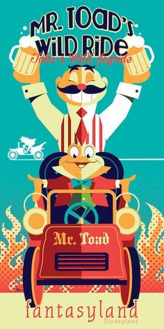 Disneyland Mr Toad's Wild Ride 12x24 giclee Vintage Disney Posters, Disneyland Vintage, Disney Poster, Disneyland Rides, Mr Toad, The Legend Of Sleepy Hollow, Characters Disney, Punk Disney, Disney Attractions