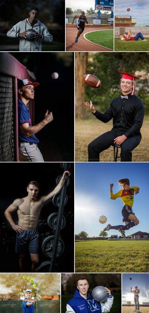 Collage of high school boys playing various sports and showing their athleticism for senior pictures. Tennis Senior Pictures, Soccer Senior Pictures, Baseball Senior Pictures, Football Senior Pictures, Track Senior Pictures, Senior Pictures Ideas, Basketball Senior Pictures, Sports Portraits, Senior Photos Boys