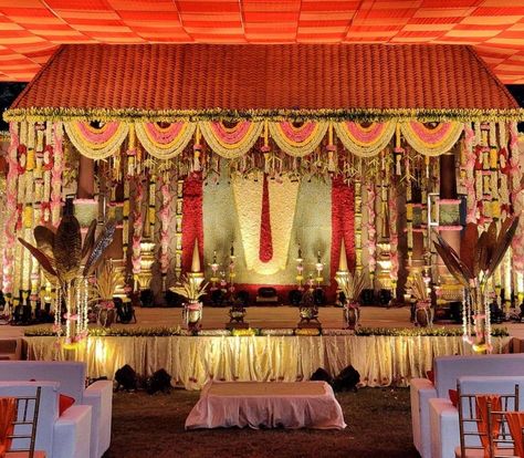 Wedding Mandapam Decoration South Indian, Mandapam Decoration South Indian, Wedding Mandapam, Pelli Decoration, Mandapam Decoration, Wedding Mandap Decor, Stage Decoration Photos, Indian Wedding Decorations Receptions, Engagement Stage Decoration