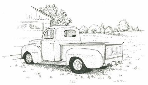 Tracing Art, Fall Canvas Painting, Farm Animal Coloring Pages, Old Truck, Old Pickup, Drawing Examples, Old Pickup Trucks, Truck Coloring Pages, Cars Coloring Pages