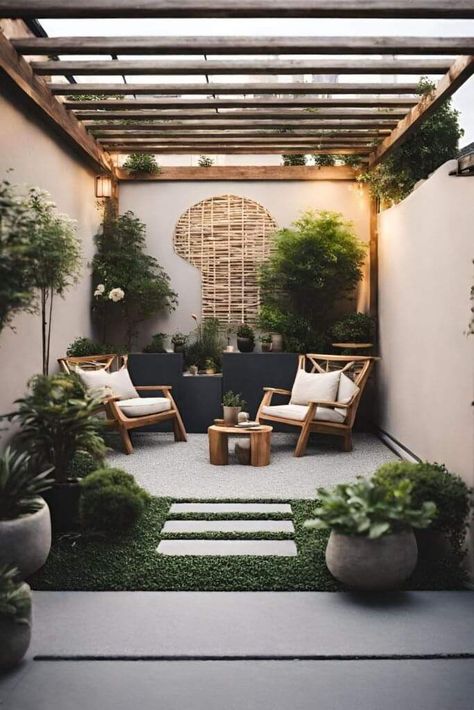 Plant Backyard Ideas, Small Garden Design Front Of House, Small Yards Ideas, Little Garden Ideas Small Spaces, Outside Living Spaces, Apartamento Garden, Paved Garden, Patio Extension Ideas, Budget Layout