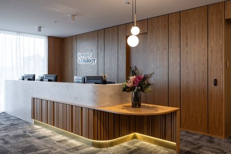 Reception Counter Design, Commercial Office Design, Wood Interior Design, Reception Counter, Office Reception, Counter Design, Bay House, Healthcare Design, Wood Interior