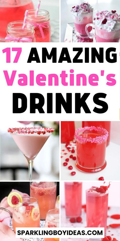 Make your Valentine's Day special with these creative and delicious Valentines Day drinks! From classic cocktails and mocktails to unique punch, champagne, wine, hot chocolate, coffee, smoothies, and tea recipes, there is something for everyone. Get creative with your Valentine's Day drink decorations and make it a memorable and romantic treat. These Valentine's Day drink ideas are perfect for couples or for a group of friends. You can also make a special drink for him or for her. Valentine's Drinks, Valentines Day Drinks, Valentines Cocktails Drink Recipes, Valentines Drinks Alcoholic, Valentine Drinks, Valentine Cocktails, Valentine Tea, Healthy Valentines, Easy Valentines