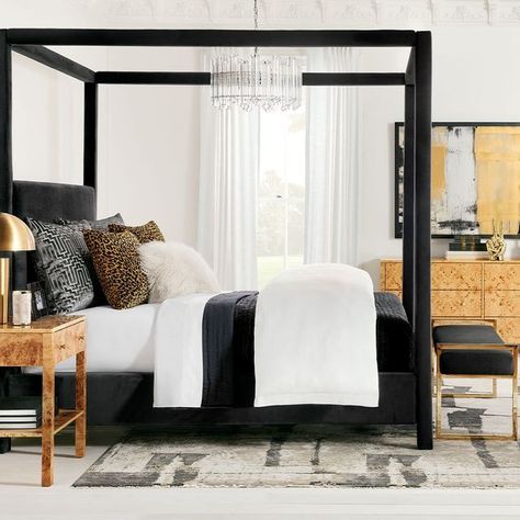 Z Gallerie on Instagram: "Suite Dreams 💤💫 Create a space that feels uniquely you with the perfect blend of rich textures, inviting details, and quality comfort. . . . #zgallerie #zgalleriemoment #designinspiration #interiordesign #decor #glam #furniture #fall #bedroom" Black Canopy Bed, Dining Room Suites, Sleek Coffee Table, Plush Sofa, Z Gallerie, Living Room Shop, Canopy Bed, Affordable Furniture, Bedroom Suite