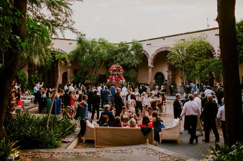 Before sitting down to a four-course meal of fresh, seasonal eats, the newlyweds and their guests enjoyed cocktail hour in Instituto Allende’s lush courtyard. Guests sipped on local tequilas and were treated to a spread of bite-size eats and hand-rolled cigars. Colorful Spring Wedding, Dental Student, Mexican Style, Painting Tile, Spanish Style, Beautiful Architecture, Cocktail Hour, Photography Inspo, Spring Wedding