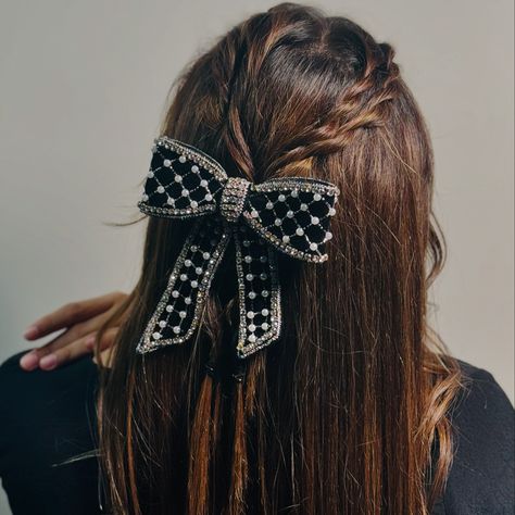 Styling a Black Outfit with a bling hair accessory is no brainer! ✨ Take an inspo from these looks and make it your own! 🫶🏼🖤 #iamdrama #hairdramaco #hairaccessories #hairbows #bowgate [ Styling, Hair Accessories, Hair Bows, Headbands, Shimmer, Black Outfit ] A Black Outfit, Bling Hair, Velvet Hair Bow, Black Velvet Bow, Bow Barrette, Styling Hair, Velvet Hair, Bow Clip, Velvet Bow