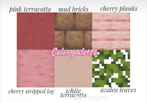 Minecraft Cherry Palette, Cherry Wood Palette Minecraft, Minecraft Brick Palette, Pink Minecraft House Cottage, Cherry Blossom Minecraft Pallet, Minecraft Color Palette, Block Pallets, Minecraft Brick, Minecraft Roof