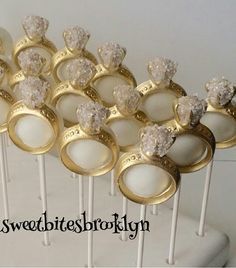 Diamond ring Cake pops/engagement ring cake by SweetBitesBrooklyn Engagement Cake Pops, Ring Cake Pops, Wedding Hors D'oeuvres, Edible Candy, Diamond Cake, Diamond Birthday, Engagement Party Cake, Boyfriend Stuff, Bridal Shower Desserts