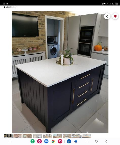 Kitchen islands Square Kitchen Islands, Kitchen With Navy Island, Sandstone Kitchen, Farrow And Ball Railings, Kitchen Islands With Seating, Kitchen Island Breakfast Bar, Kitchen Island Furniture, Love Bedroom, Island Breakfast Bar