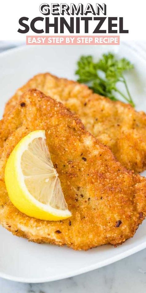 Cubed Veal Recipes, Veal Recipes Cutlets, Veal Cutlet Recipes Easy, Breaded Veal Cutlets Recipes, German Schnitzel Recipe, Pork Schnitzel Recipe, Veal Schnitzel, German Schnitzel, Cutlet Recipes