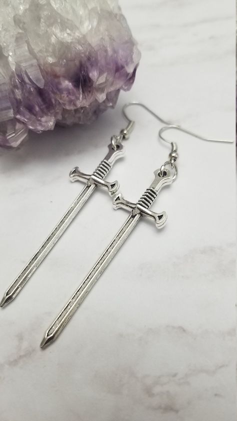 Dagger Jewelry, Medieval Dagger, Big Sister Bracelet, Jewelry Wishlist, Xmas Wishlist, Dagger Earrings, Earrings Gothic, Front Back Earrings, Sister Bracelet