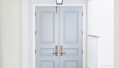 The Painted Interior Front Door Painted Interior Front Door, Interior Front Door Color, Dark Blue Grey Paint, Blue Painted Door, Light Blue Grey Paint, Blue Interior Doors, Interior Front Door, Front Door Color, Gray Paint Colors