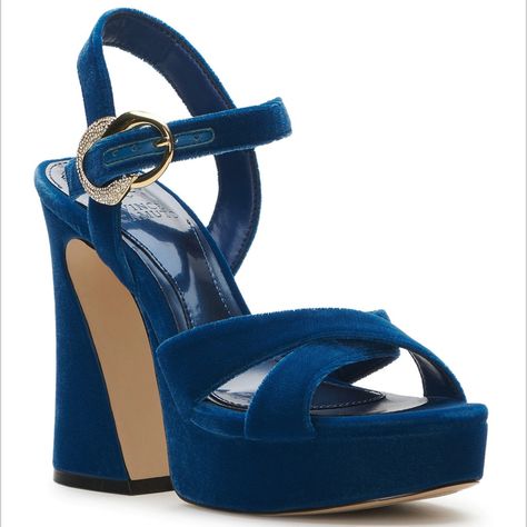 From Vince Camuto, The Izia Velvet Platform Dress Sandals Feature: Textile Upper Buckle Closure Synthetic Lining Synthetic Outsole Approx. 4.5" Heel Height Approx. 1.2" Platform Height Imported. New Without Box With Store Markings At The Bottom. Strappy Sandals Gladiators, Platform Espadrille Sandals, Ankle Strap Sandals Heels, Leather Heels Sandals, Leather Espadrilles, Platform Sandals Heels, Peep Toe Sandals, Leather Block Heels, Platform Wedge Sandals