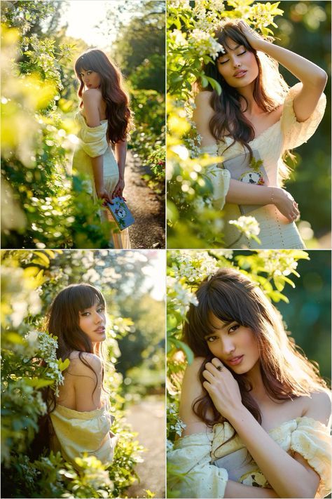 Cottage Aesthetic Photoshoot, Dreamy Look Photography, Nature Photos Ideas, Natural Light Fashion Photography, Photo Inspiration Nature, Posing In Nature, Pose Ideas Nature, Cute Model Poses, Poses In A Garden